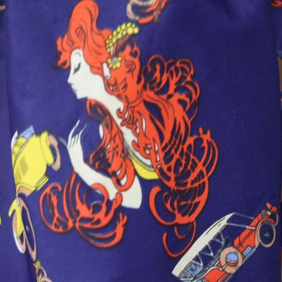 Vintage Neck Scarf Bow Scarf Red Headed Lady & Old Cars Whimsical Avant Guarde - Picture 7 of 10